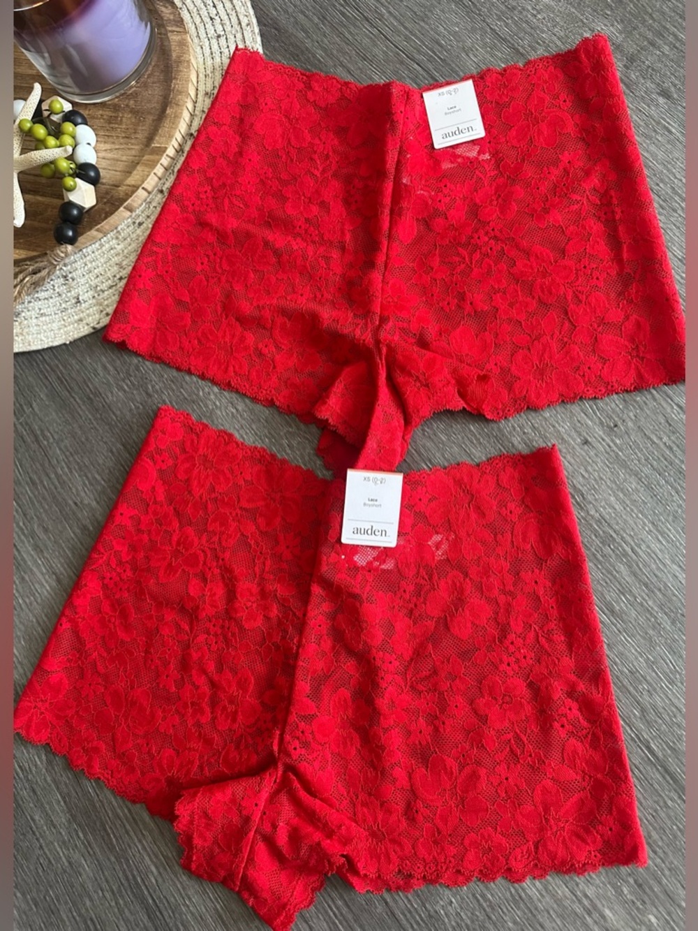 NWT Auden 2 Red Lace Boyshorts - Floral Stretch Set of 2 !!! X-Small